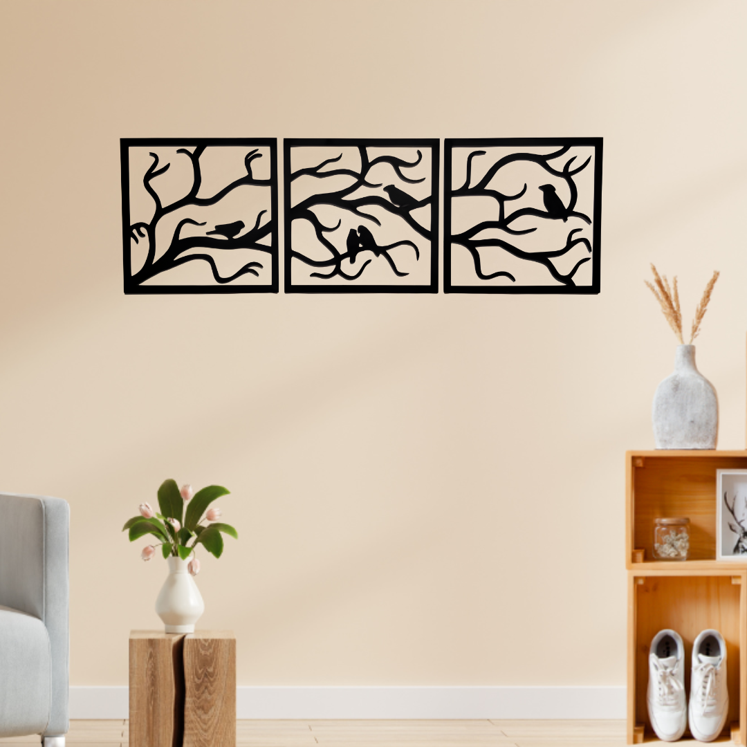 Buy Birds on Branch 3 Panels - Wooden Tree Wall Art Set | Decor We 